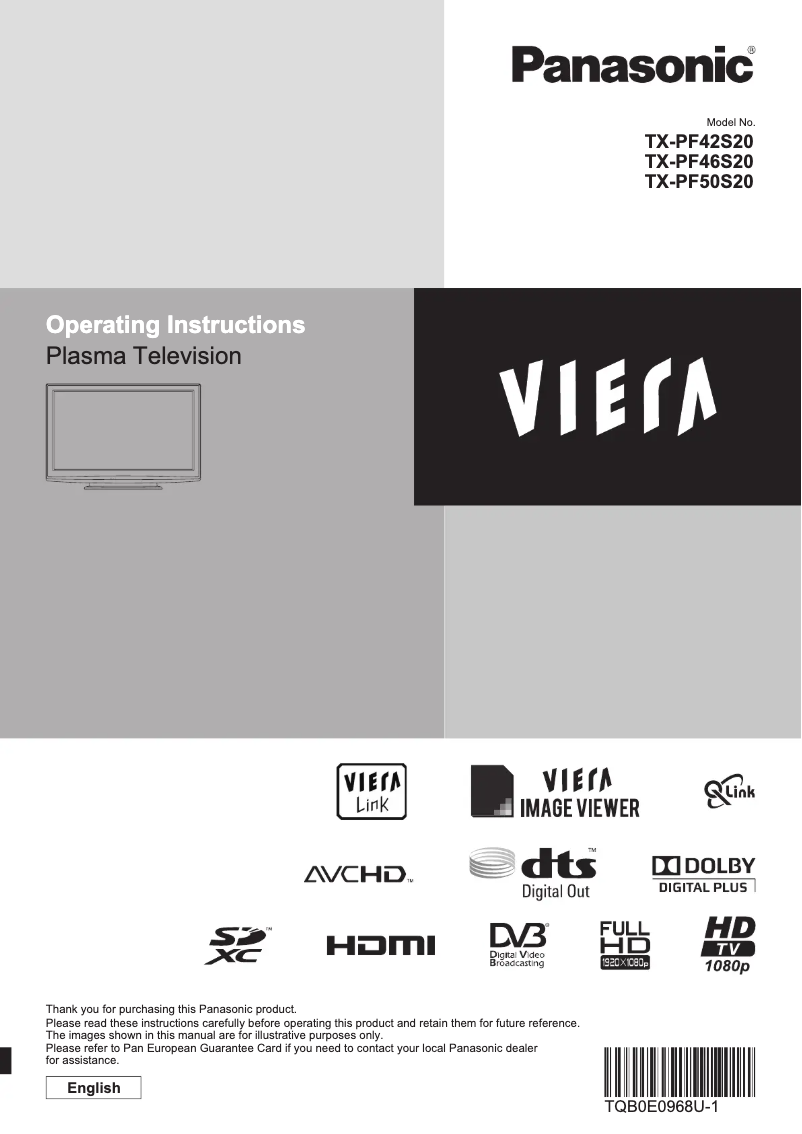 Page 1 de la notice Manuel utilisateur Panasonic Viera TX-PF50S20