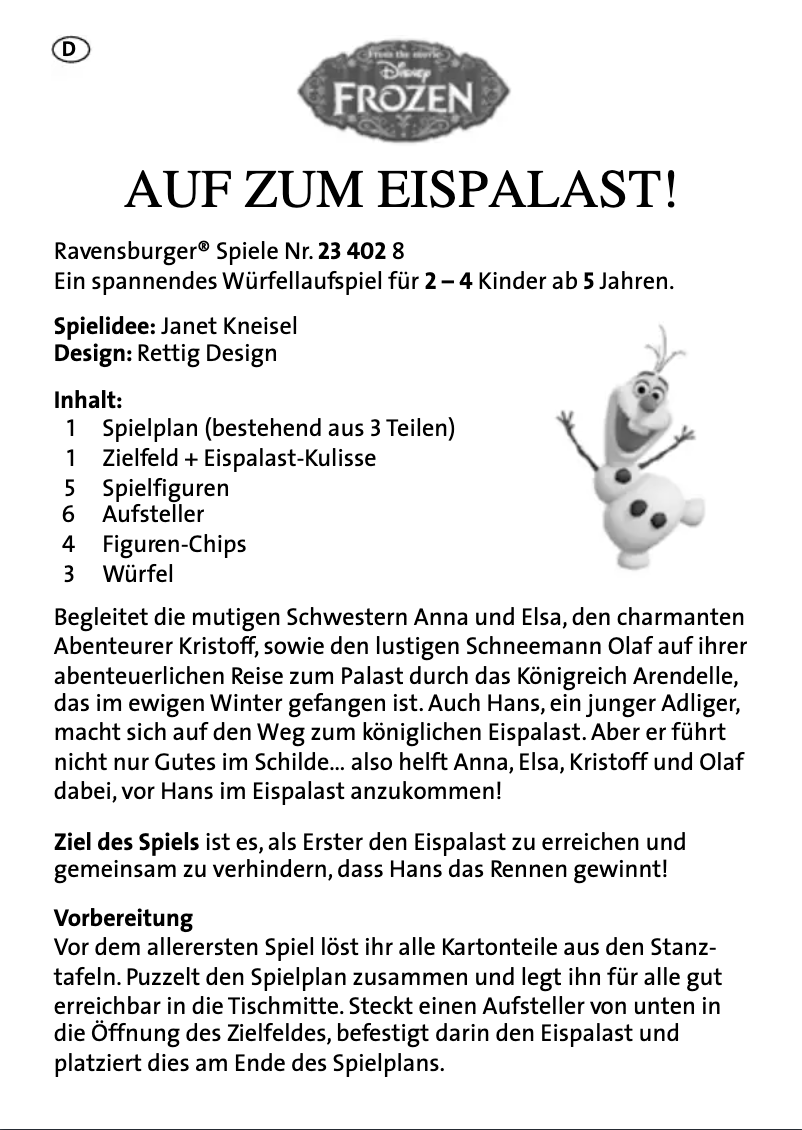 Image de la première page du manuel de l'appareil Disney Frozen Auf zum Eispalast