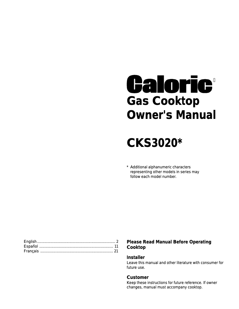 Página 1 del manual Manual de usuario Caloric CKS3020LL