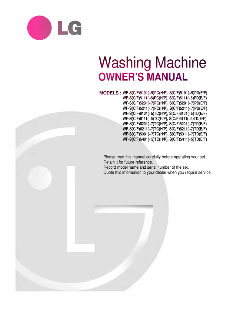 Page 1 de la notice Manuel utilisateur LG WF-S5207PH