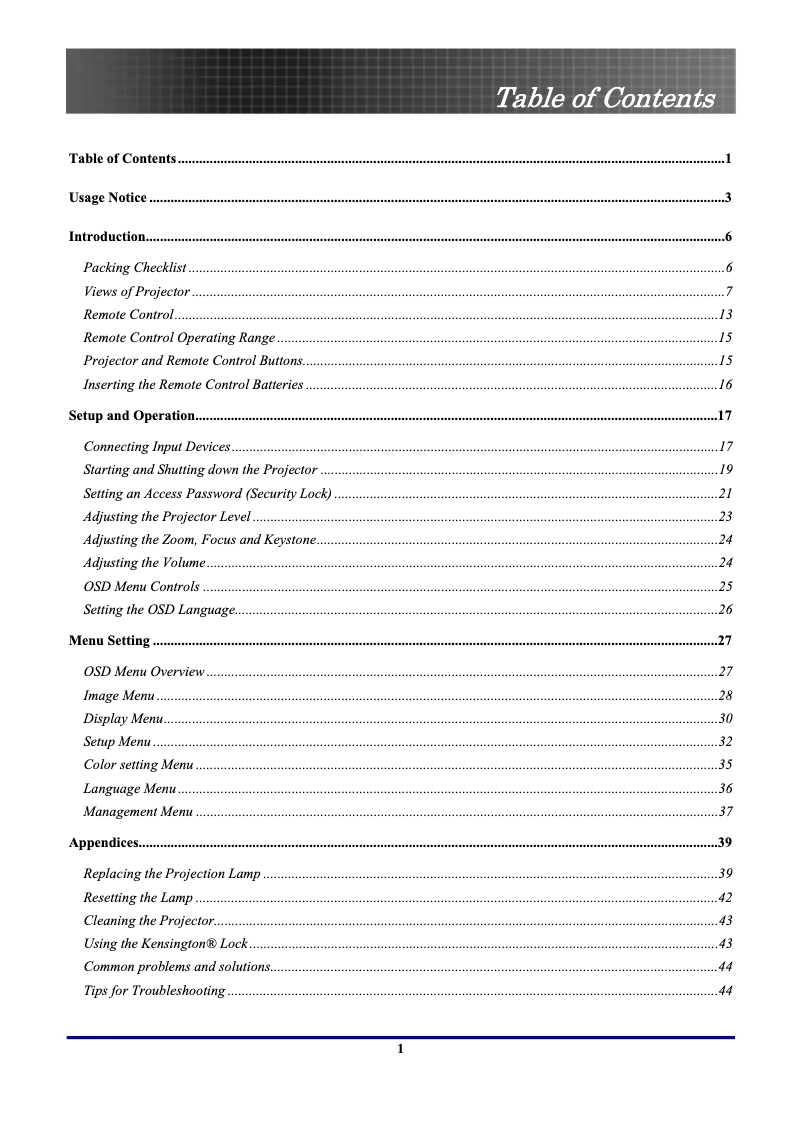 Page n°1 - Manuel utilisateur Optoma EP771