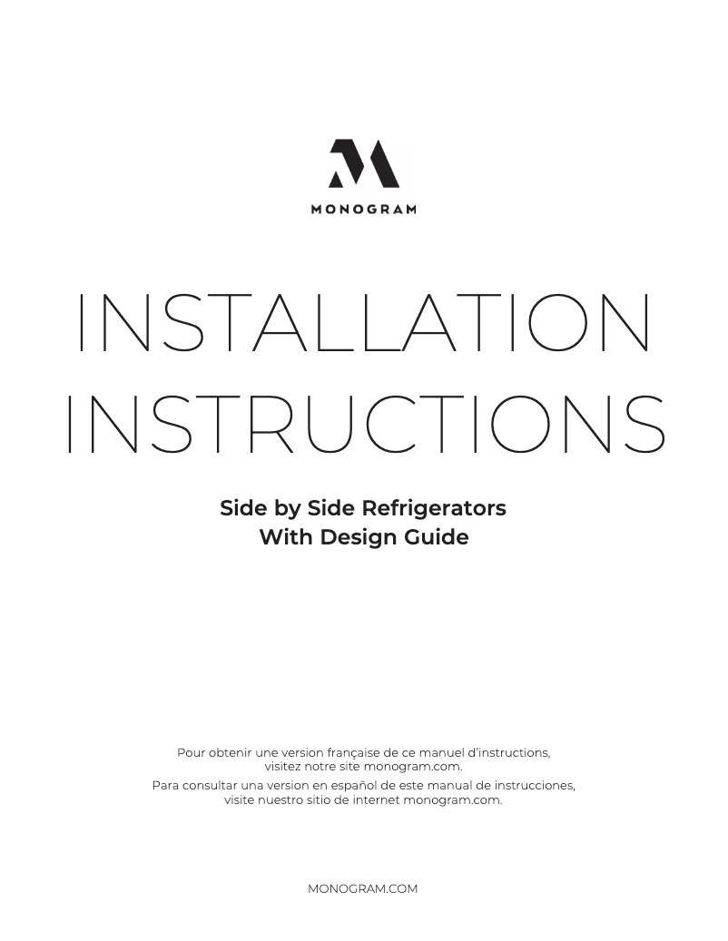 Page 1 de la notice Guide d'installation Monogram ZISS360DNSS