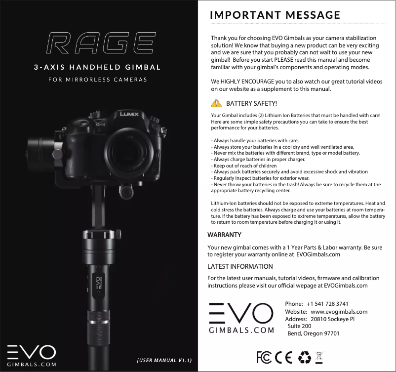 Page n°1 - Manuel utilisateur EVO Gimbals Rage