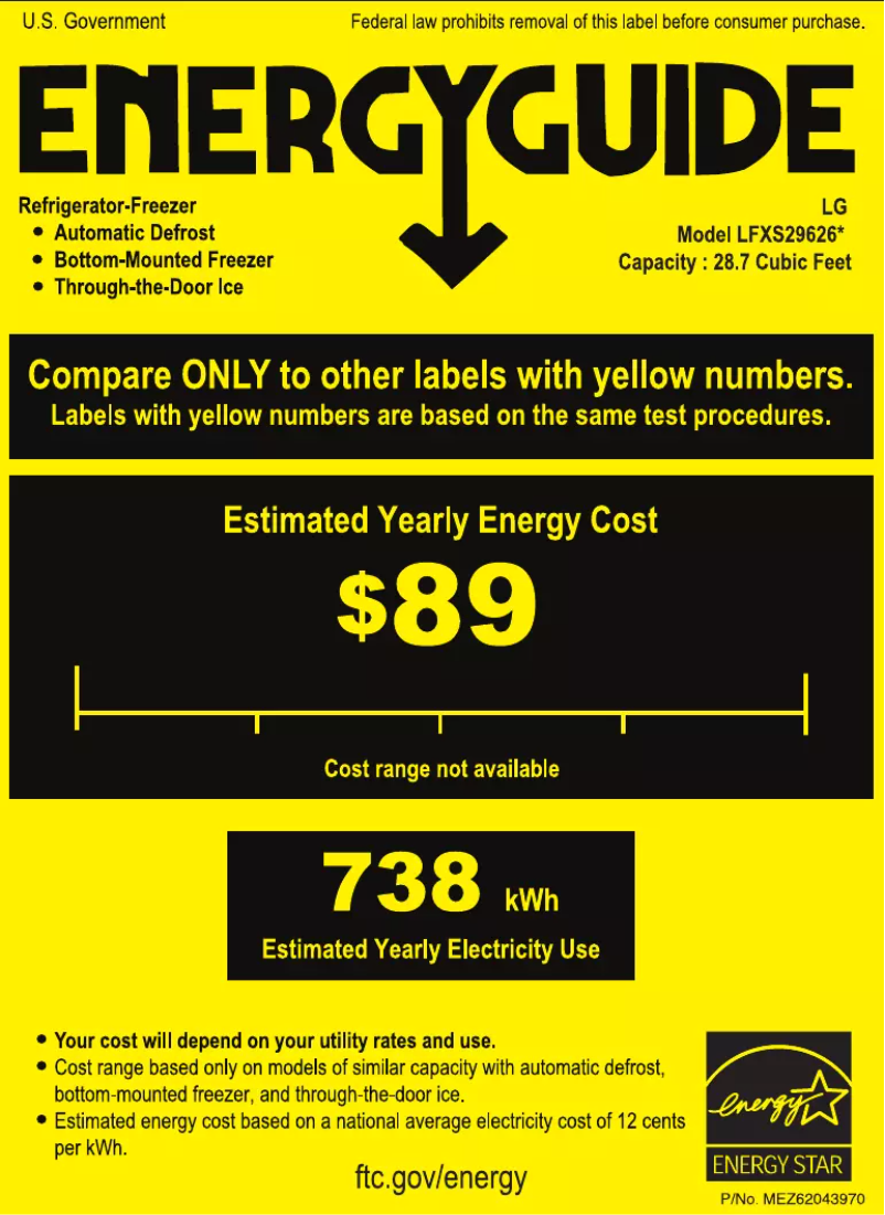 Page 1 de la notice Label énergétique LG LFXS29626