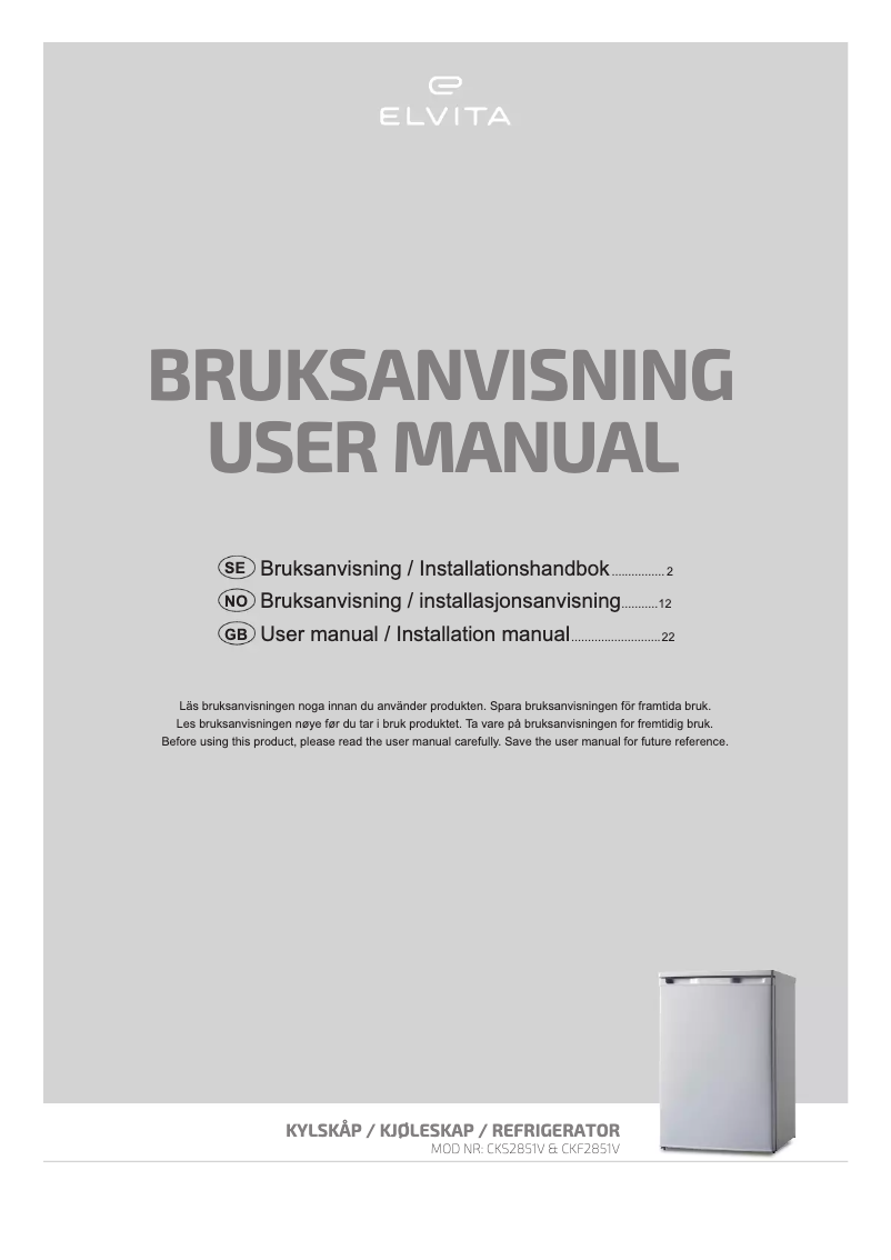 Page n°1 - Manuel utilisateur Elvita CKS2851V