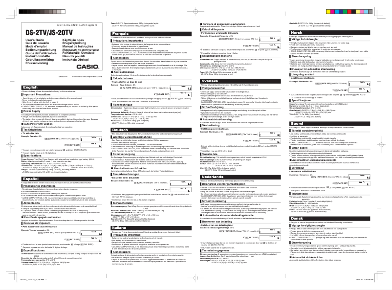 Page 1 de la notice Manuel utilisateur Casio DS-2TV
