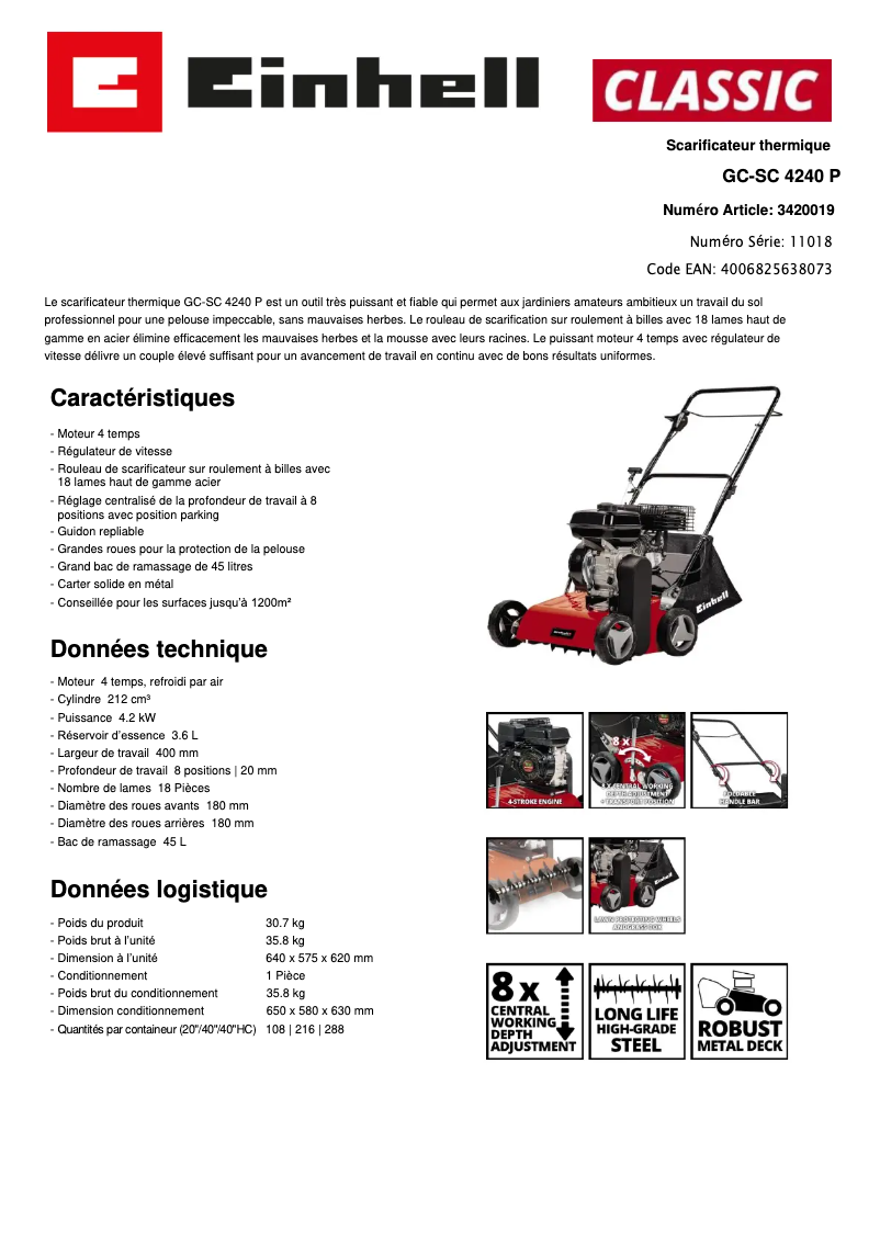 Page n°1 - Fiche technique Einhell GC-SC 4240 P