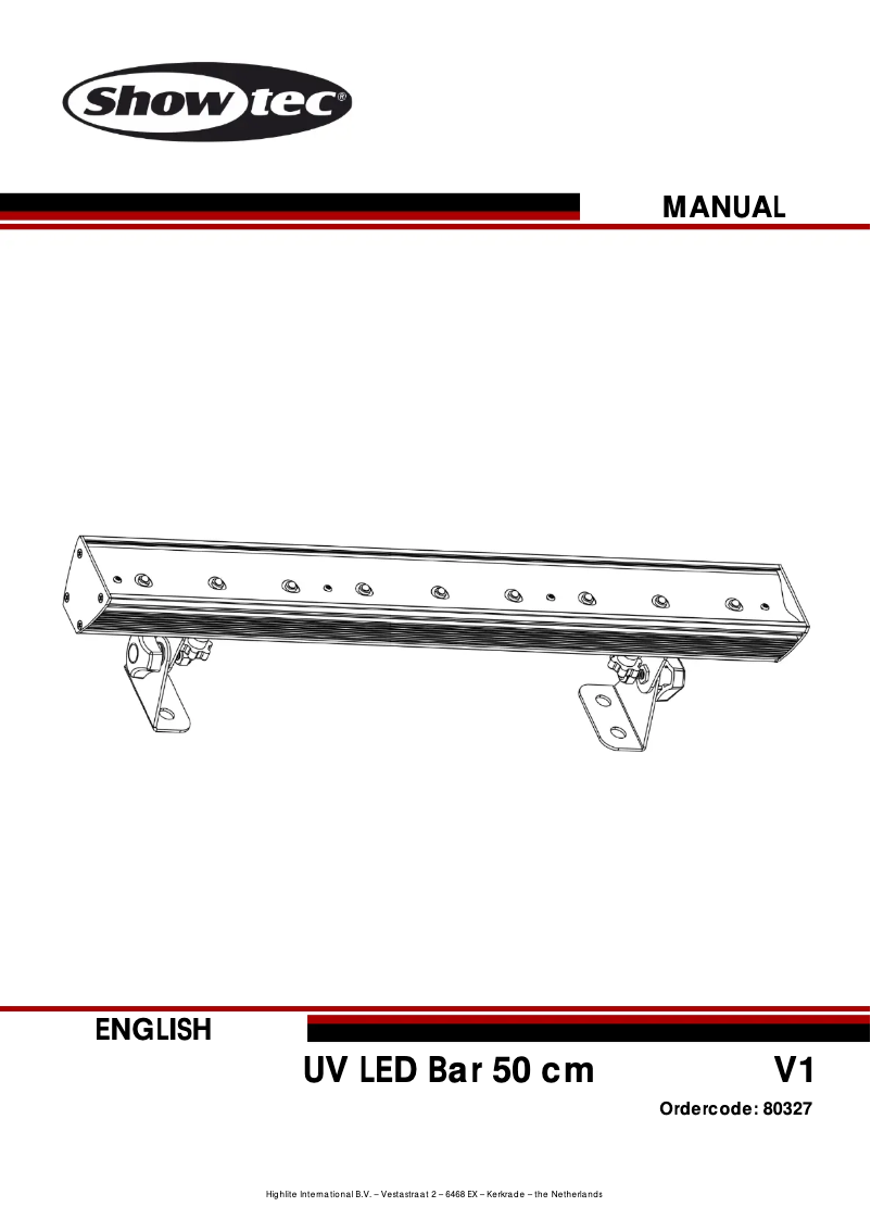 Page 1 de la notice Manuel utilisateur Showtec UV LED Bar 50cm MKII