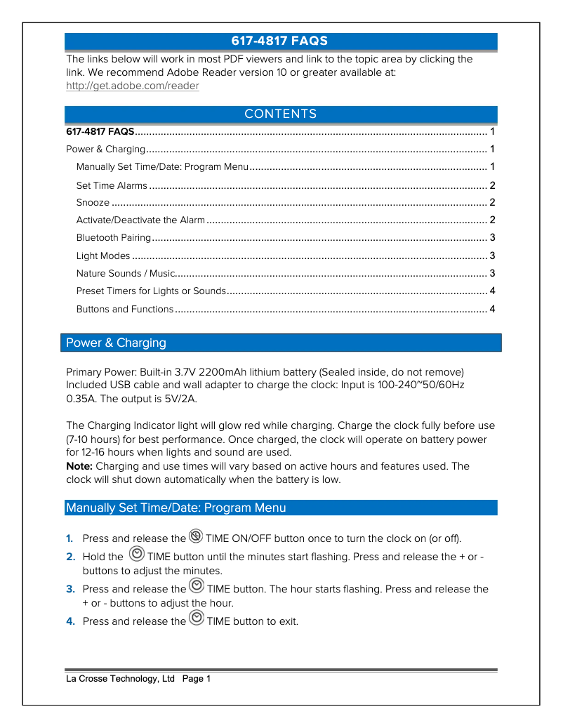 Page 1 de la notice FAQ La Crosse Technology 617-4817-INT