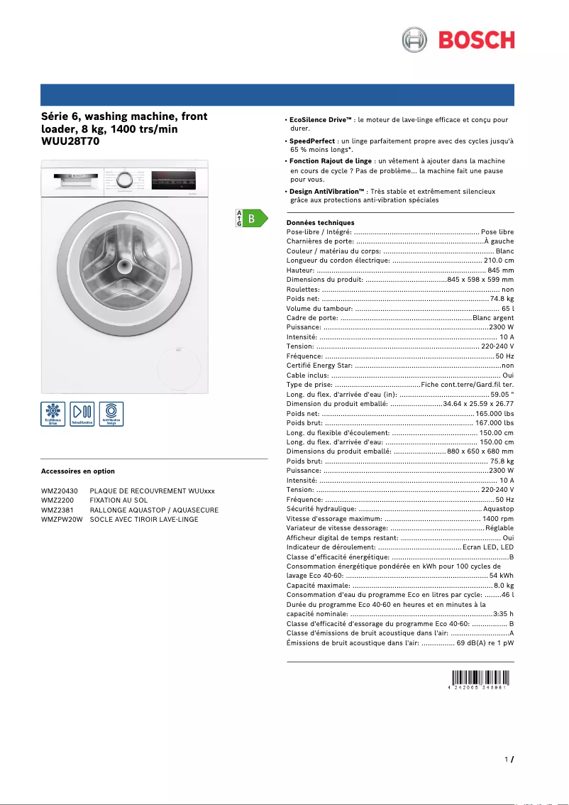 Image de la première page du manuel de l'appareil WUU28T70