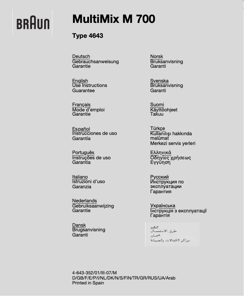 Page n°1 - Manuel utilisateur Braun MultiMix M700 (4643)