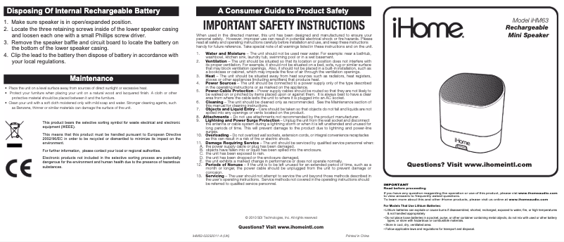 Page n°1 - Manuel utilisateur iHome iHM63