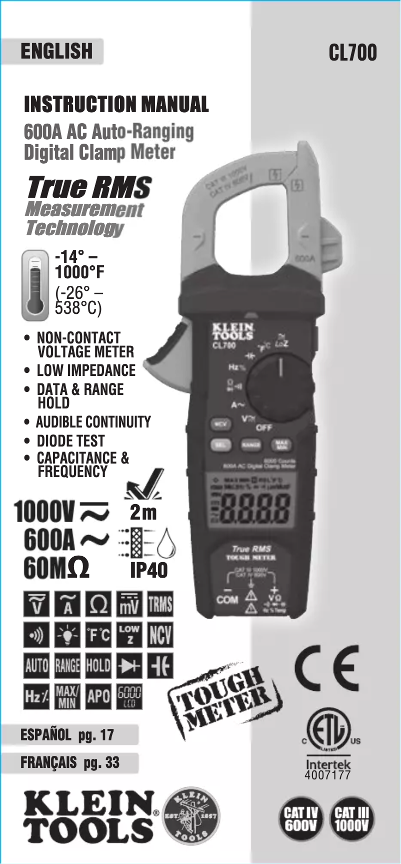 Image de la première page du manuel de l'appareil CL700