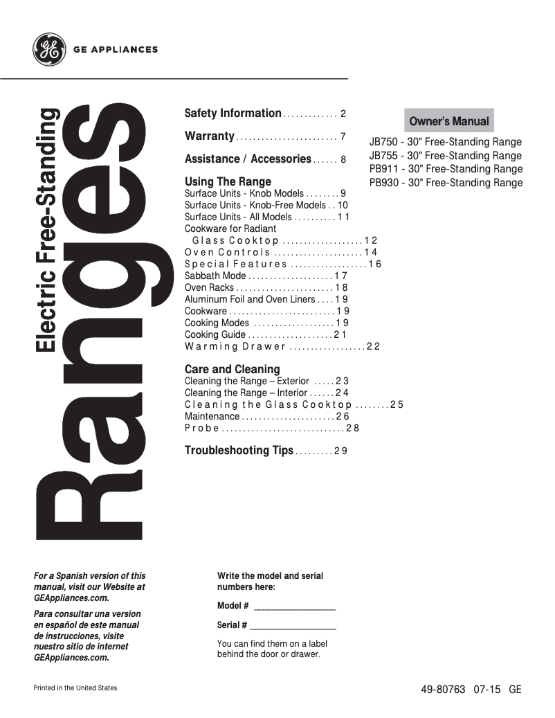 Image de la première page du manuel de l'appareil JB750DJBB