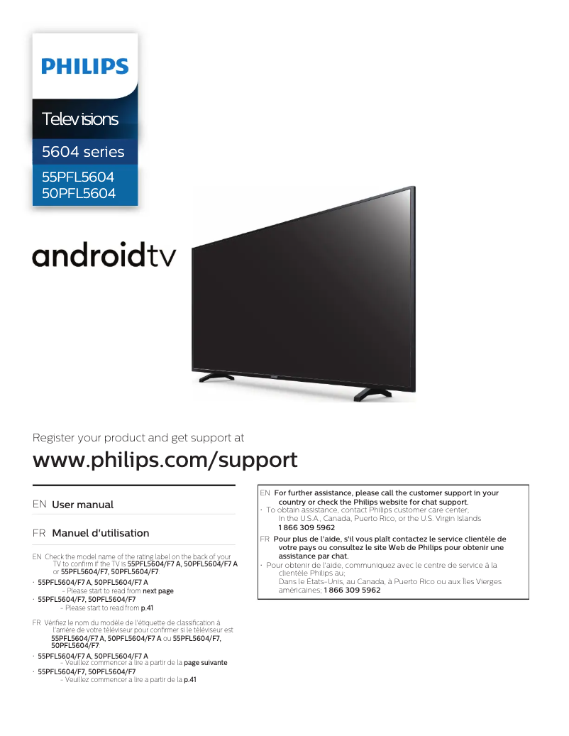 First page image of the manual for 55PFL5604