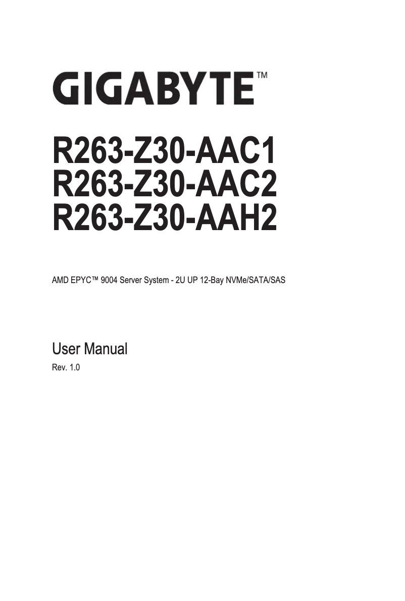 Page n°1 - Manuel utilisateur Gigabyte R263-Z30
