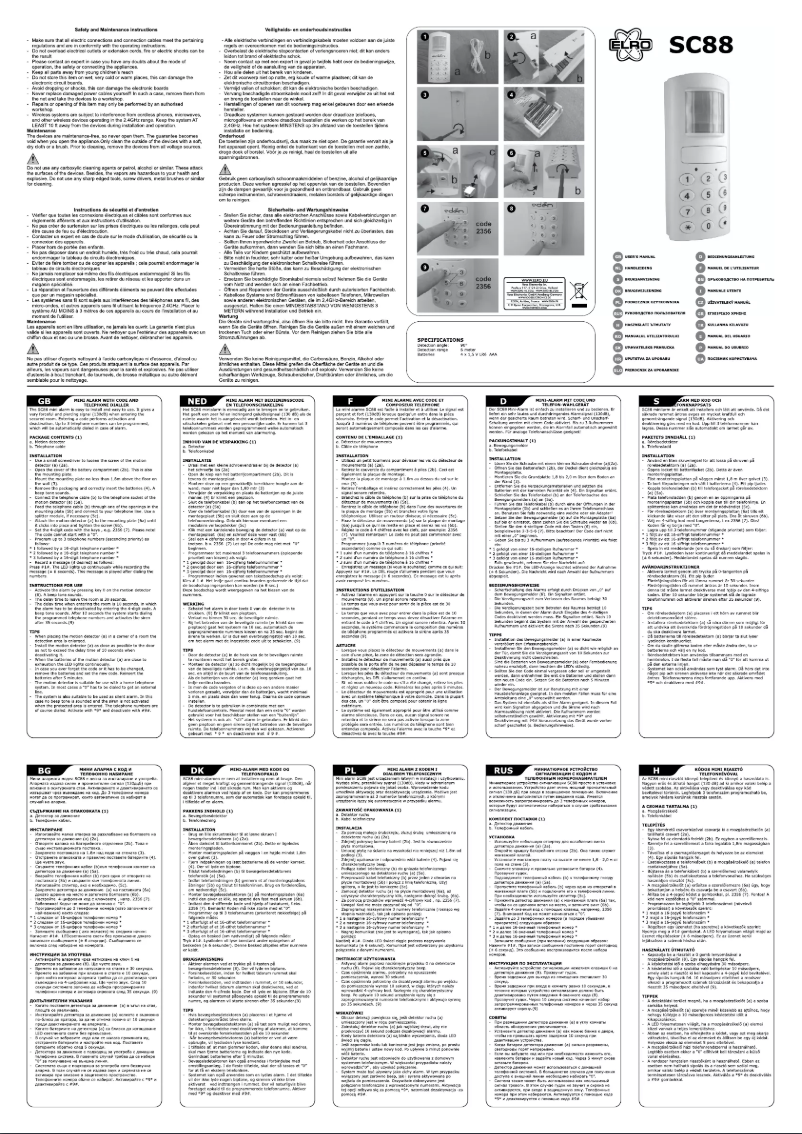 Page n°1 - Manuel utilisateur Elro SC88