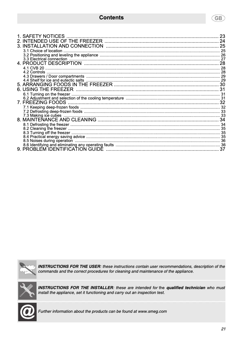 Page 1 de la notice Manuel utilisateur Smeg CVB20LO