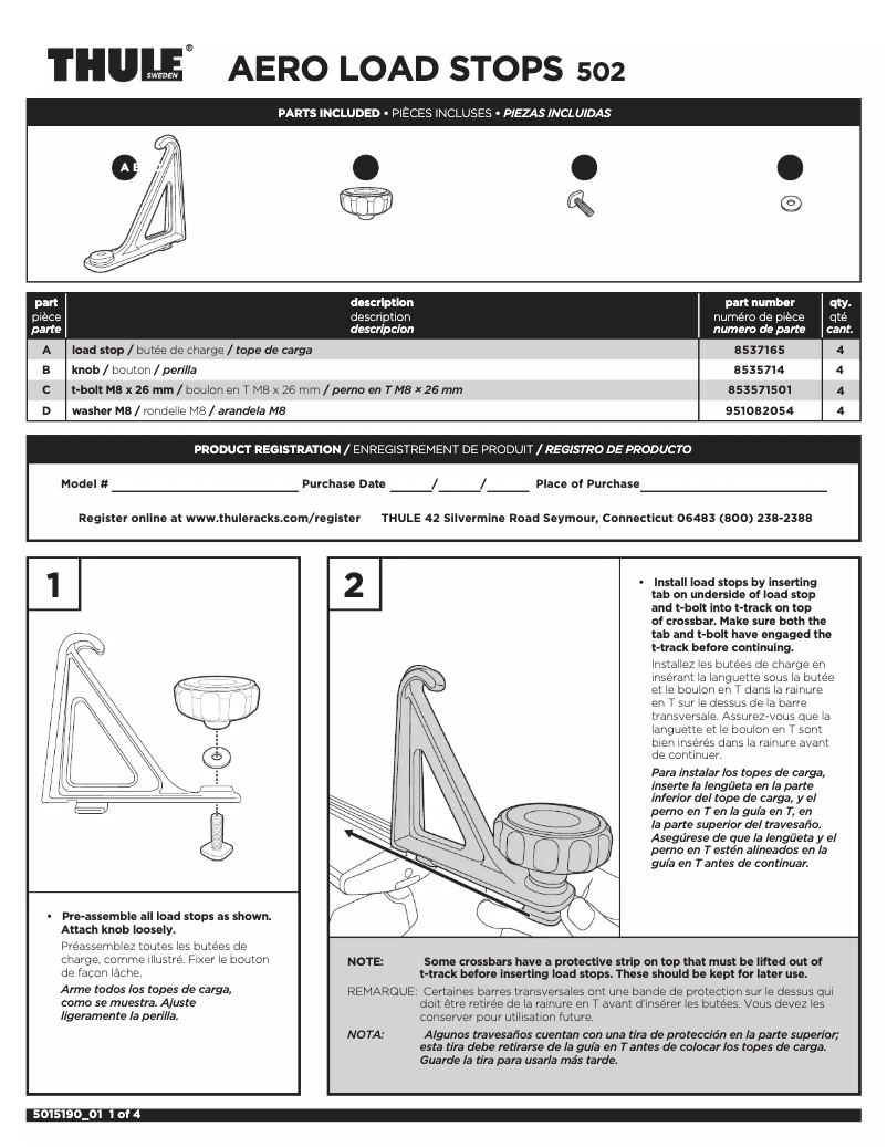 Imagen de la primera página del manual del dispositivo Aero Load Stops 502