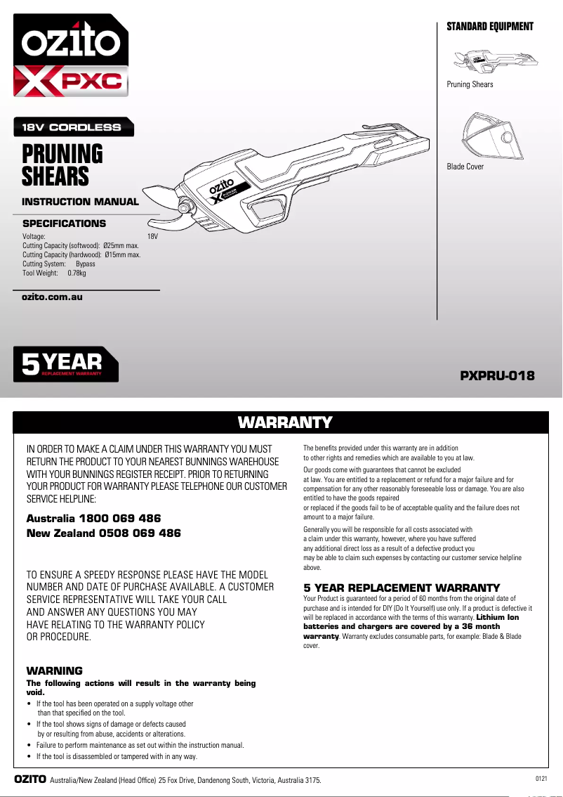 Image de la première page du manuel de l'appareil PXPRU-018