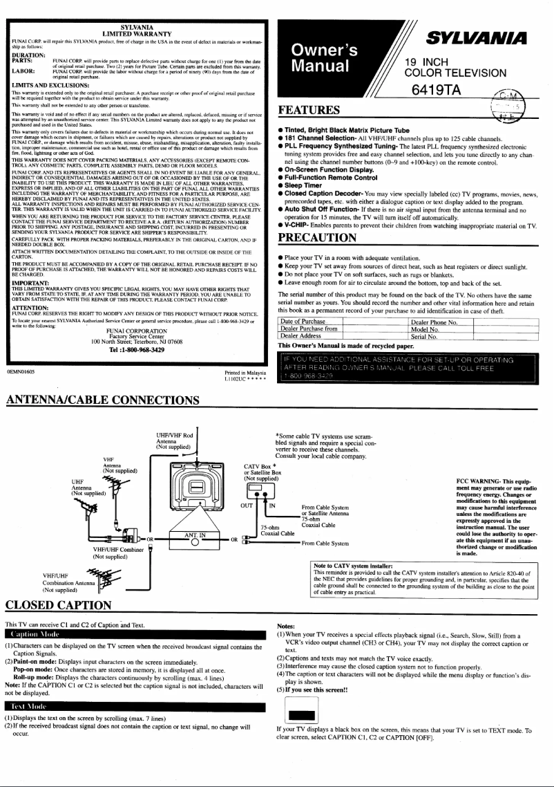 Page 1 de la notice Manuel utilisateur Sylvania 6419TA