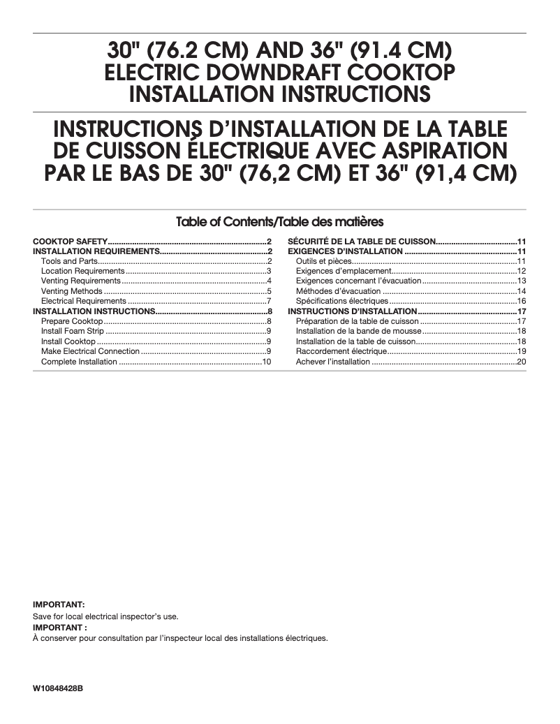 Page n°1 - Guide d'installation JennAir JED3536GS
