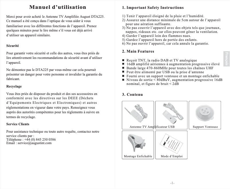 Imagen de la primera página del manual del dispositivo DTA225B