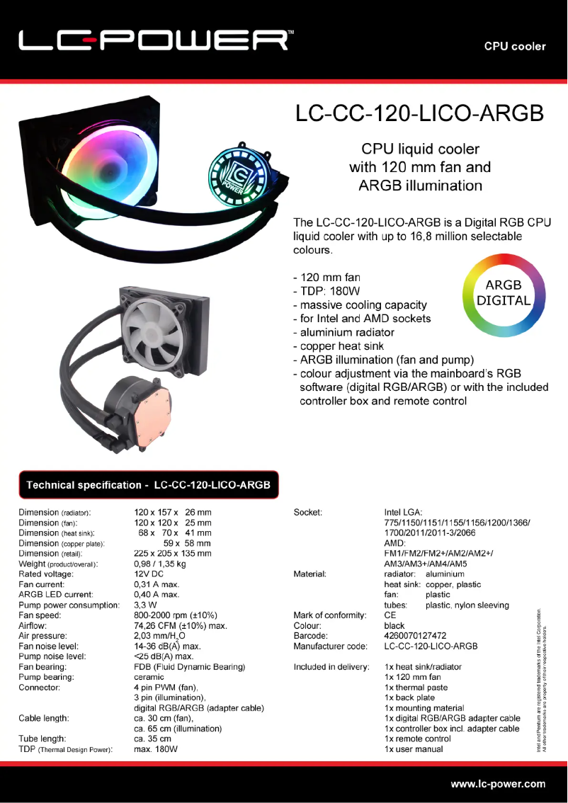 Image de la première page du manuel de l'appareil LC-CC-120-LiCo-ARGB