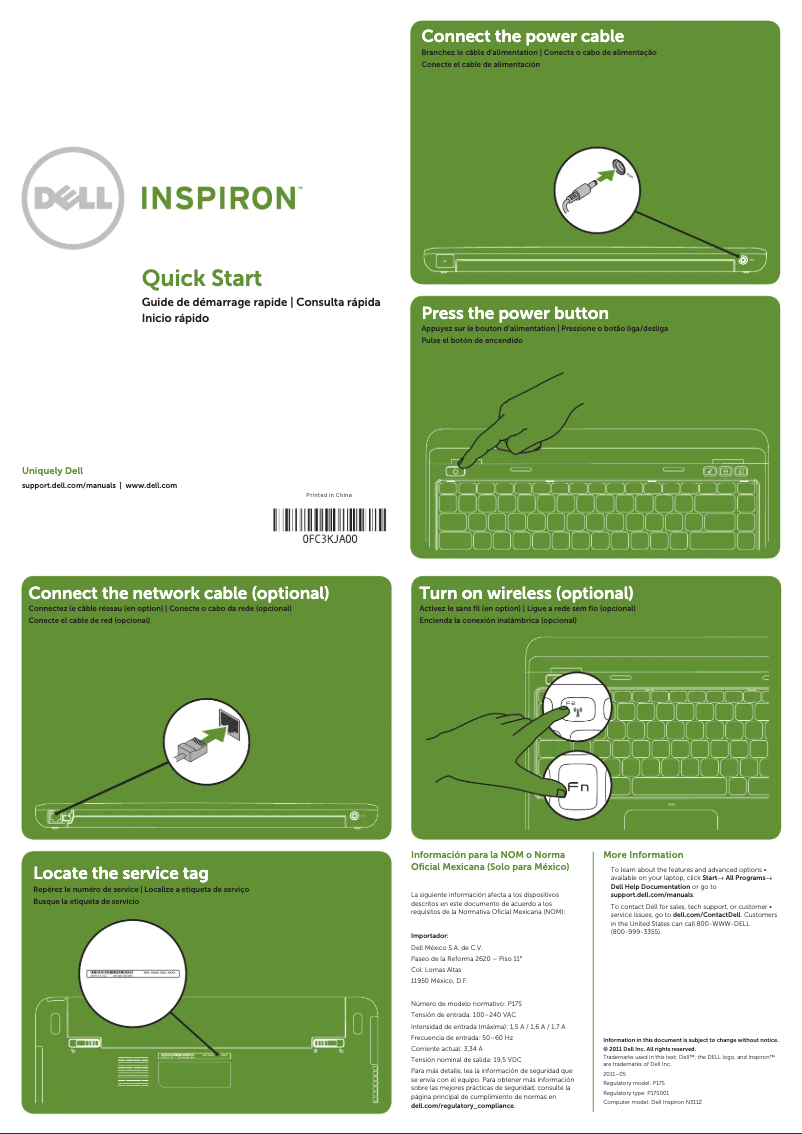 Page n°1 - Guide d'installation Dell Inspiron 13z-N311z