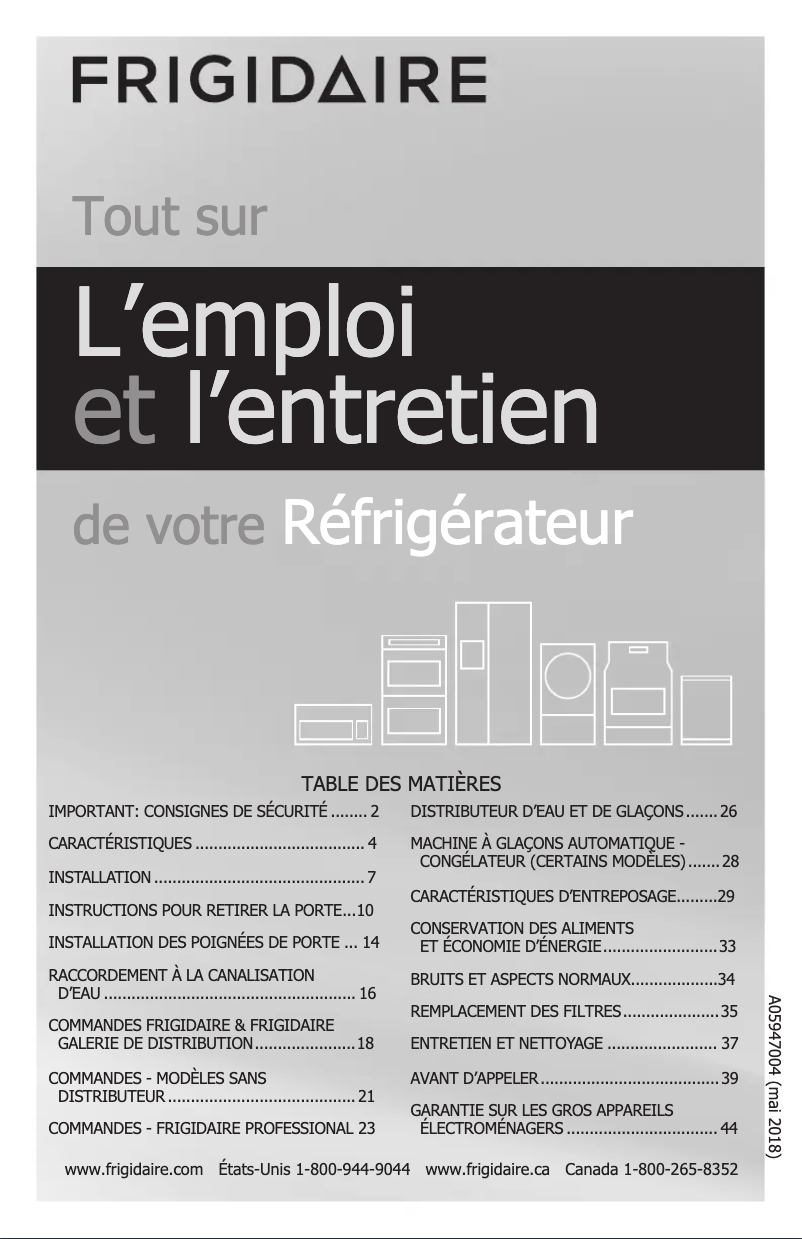 Page 1 de la notice Manuel utilisateur Frigidaire LGHD2369TF
