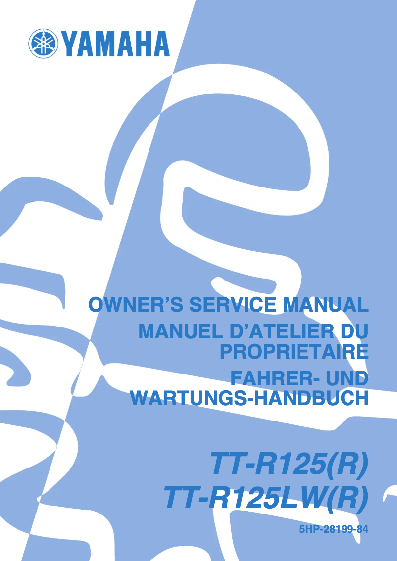 Page 1 de la notice Manuel utilisateur Yamaha TT-R125 (2002)