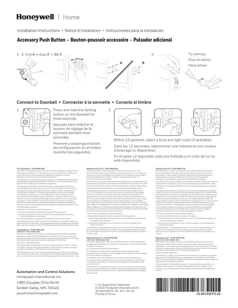 Page n°1 - Mode d'emploi Honeywell RPWL400W2000