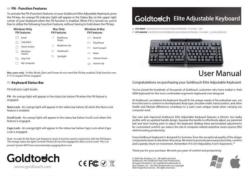Page n°1 - Manuel utilisateur Goldtouch Elite GTE-08899