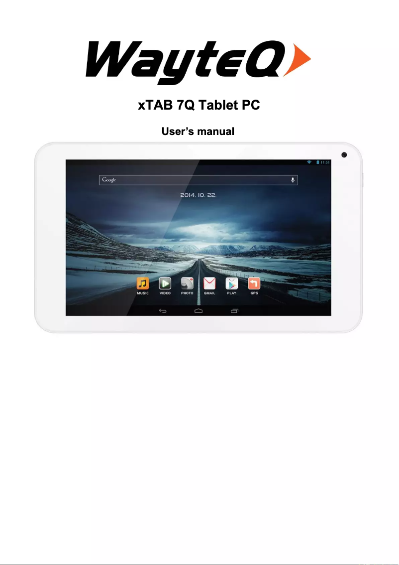 Page 1 de la notice Manuel utilisateur WayteQ XTab 7Q GPS