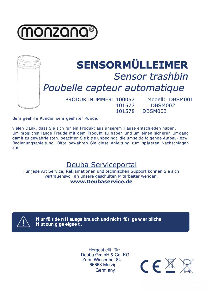 Page 1 de la notice Manuel utilisateur Monzana DBSM001