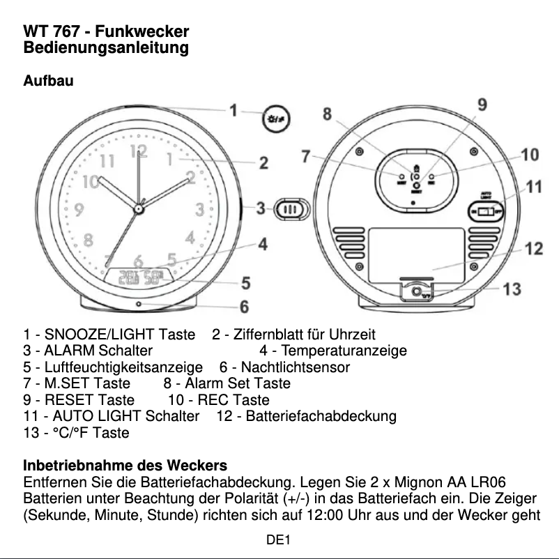 Page n°1 - Manuel utilisateur Techno Line WT 767