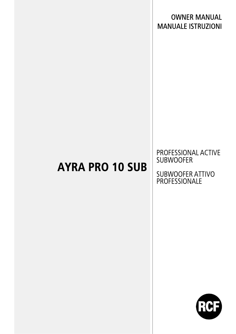 Page 1 de la notice Manuel utilisateur RCF Ayra Pro 10 Sub