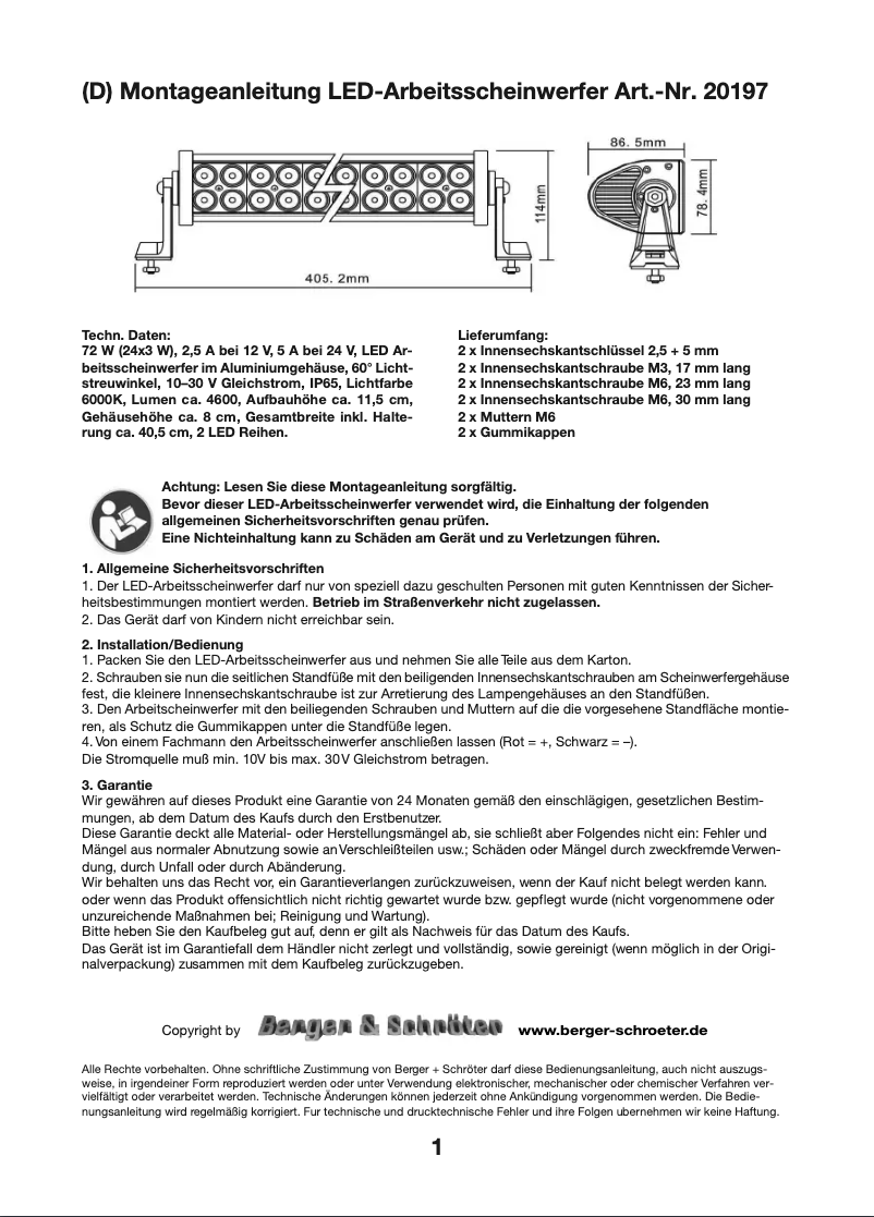 Page 1 de la notice Manuel utilisateur Berger & Schröter 20197