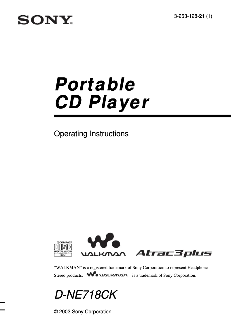 Page n°1 - Manuel utilisateur Sony Walkman D-NE718CK