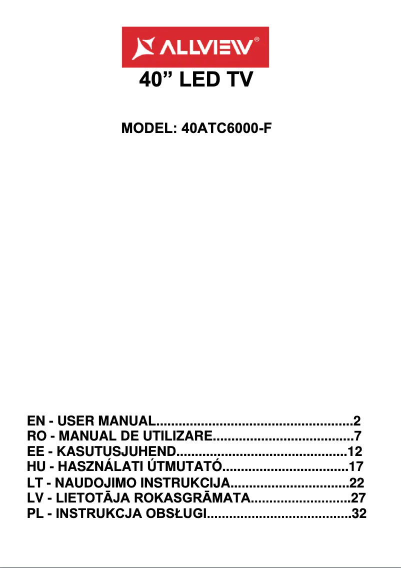 Page 1 de la notice Manuel utilisateur Allview 40ATC6000-F