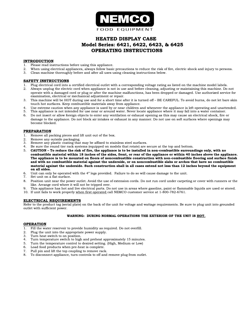 Page n°1 - Manuel utilisateur Nemco 6422