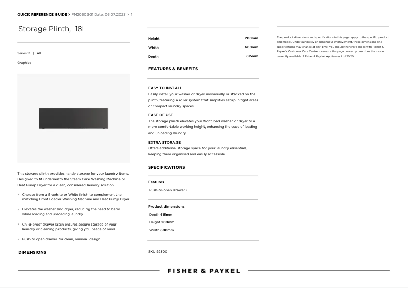 Page n°1 - Fiche technique Fisher & Paykel FM2060SG1