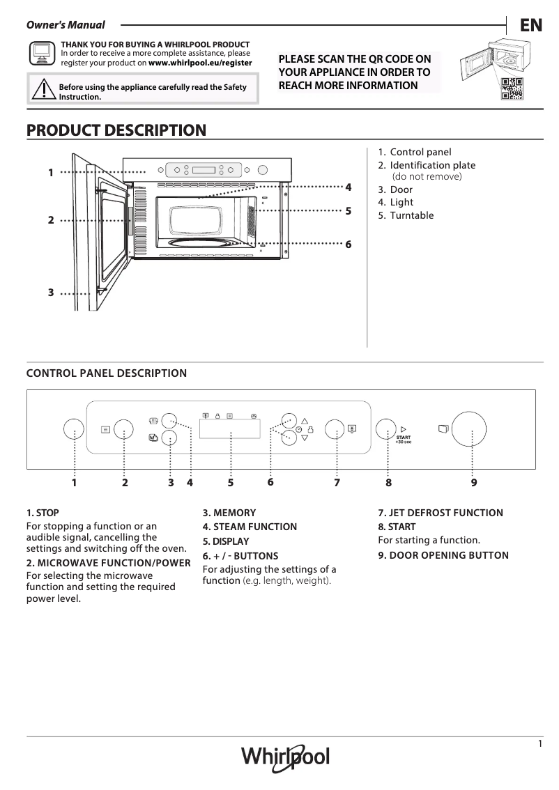 Página 1 del manual Manual de uso y mantenimiento Whirlpool MBNA910X