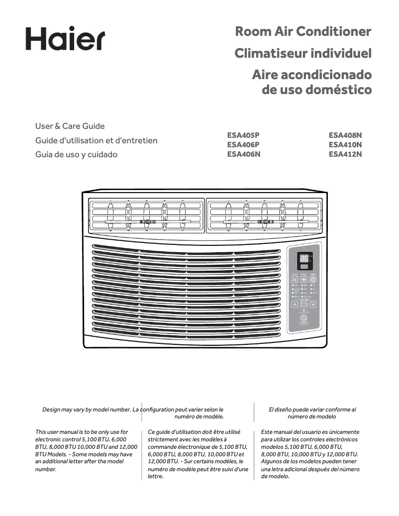 Page 1 de la notice Manuel d'utilisation et d'entretien Haier ESA412N