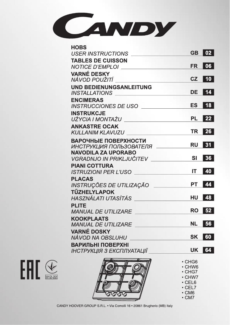 Page 1 de la notice Manuel utilisateur Candy CHG6BRWPX