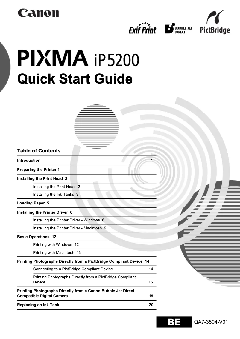 Image de la première page du manuel de l'appareil Pixma iP5200
