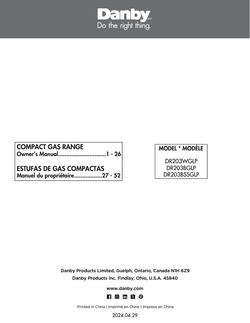 Page n°1 - Manuel utilisateur Danby DR203WGLP