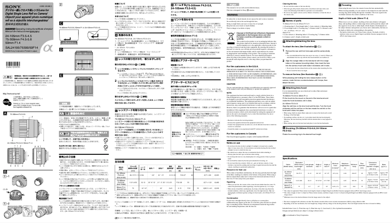 Page 1 de la notice Manuel utilisateur Sony Planar T FE 50mm F1.4 ZA