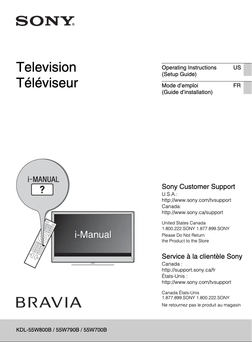 Page 1 de la notice Manuel utilisateur Sony Bravia KDL-55W800B