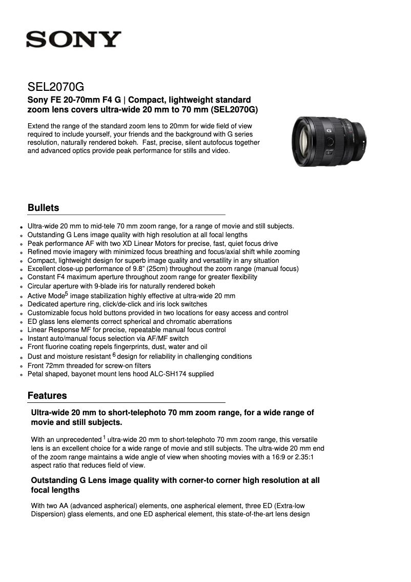 Image de la première page du manuel de l'appareil SEL2070G